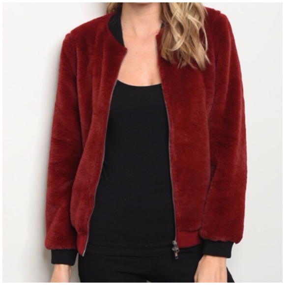 January Summer Jackets & Blazers - WINE FUR BOMBER JACKET